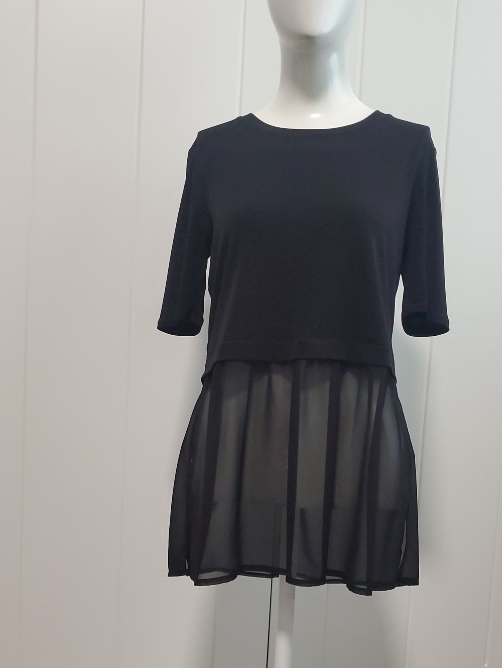 BCBGeneration Black Layered Sheer-Hem Tunic
